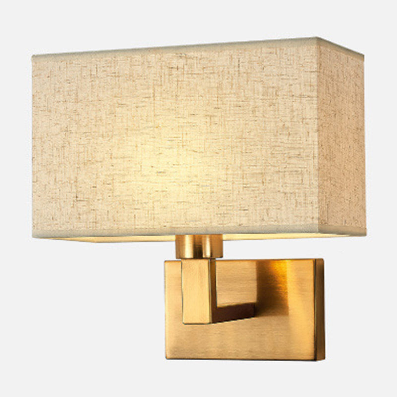 Skørter | Postmodern Cuboid Wall Light Fabric 1-Light Nightstand Reading Wall Light in White/Beige/Brown with Black/Gold Arm