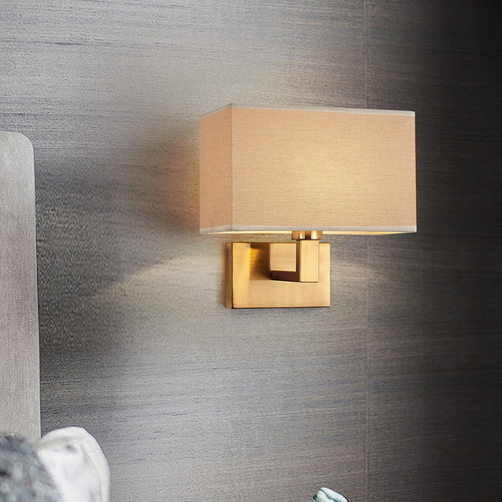 Skørter | Postmodern Cuboid Wall Light Fabric 1-Light Nightstand Reading Wall Light in White/Beige/Brown with Black/Gold Arm