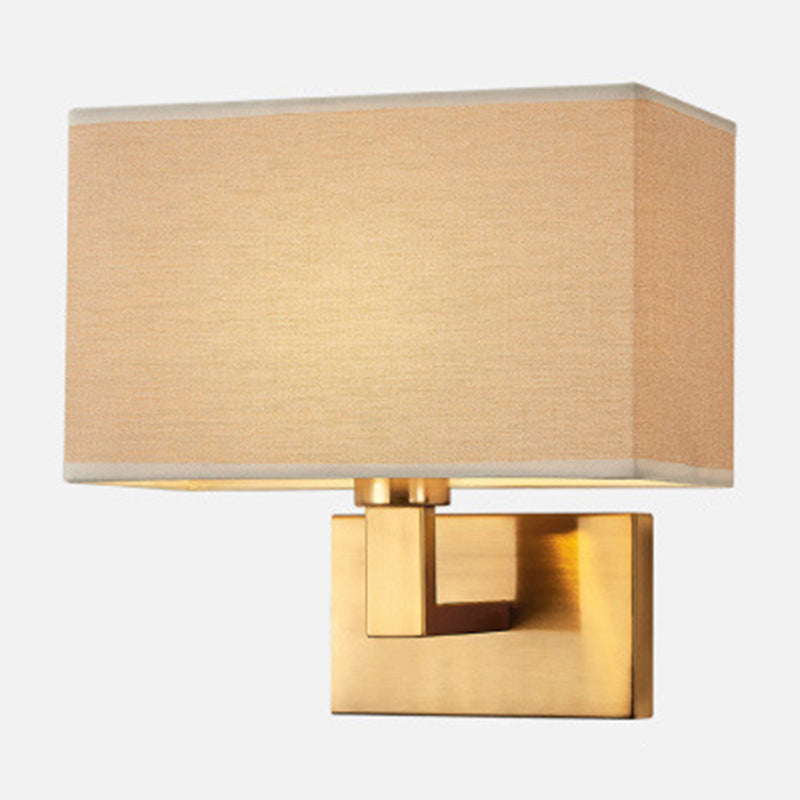 Skørter | Postmodern Cuboid Wall Light Fabric 1-Light Nightstand Reading Wall Light in White/Beige/Brown with Black/Gold Arm