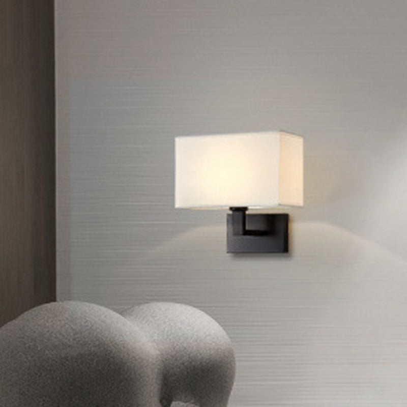 Skørter | Postmodern Cuboid Wall Light Fabric 1-Light Nightstand Reading Wall Light in White/Beige/Brown with Black/Gold Arm