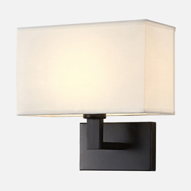 Skørter | Postmodern Cuboid Wall Light Fabric 1-Light Nightstand Reading Wall Light in White/Beige/Brown with Black/Gold Arm