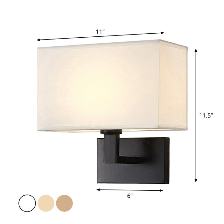 Skørter | Postmodern Cuboid Wall Light Fabric 1-Light Nightstand Reading Wall Light in White/Beige/Brown with Black/Gold Arm