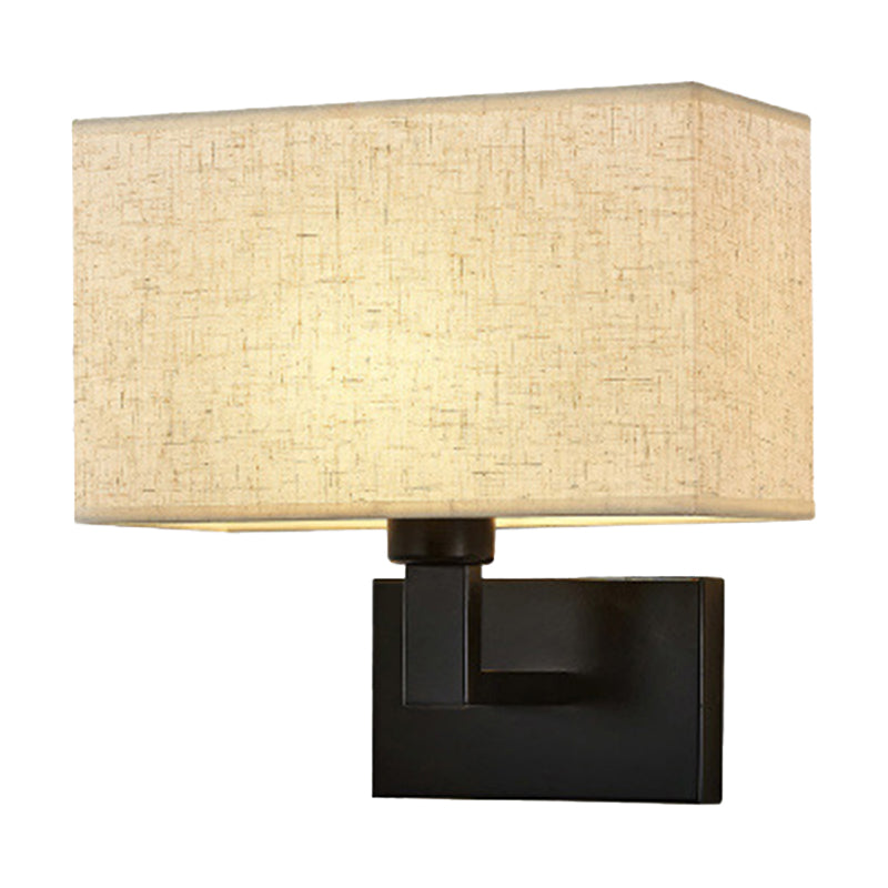 Skørter | Postmodern Cuboid Wall Light Fabric 1-Light Nightstand Reading Wall Light in White/Beige/Brown with Black/Gold Arm