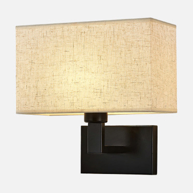 Skørter | Postmodern Cuboid Wall Light Fabric 1-Light Nightstand Reading Wall Light in White/Beige/Brown with Black/Gold Arm