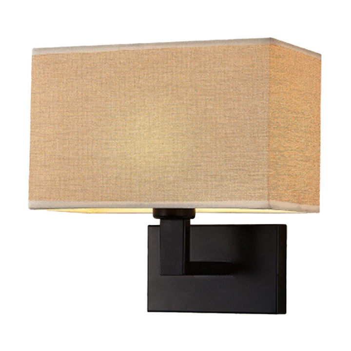 Skørter | Postmodern Cuboid Wall Light Fabric 1-Light Nightstand Reading Wall Light in White/Beige/Brown with Black/Gold Arm