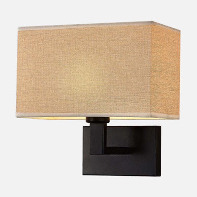 Skørter | Postmodern Cuboid Wall Light Fabric 1-Light Nightstand Reading Wall Light in White/Beige/Brown with Black/Gold Arm