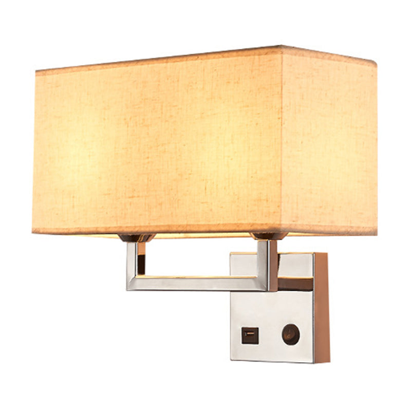 Skørter | Cube-shaped Fabric Wall Lamp Minimalist 2 Lights Beige/White Wall-mounted Lamp for Living Room