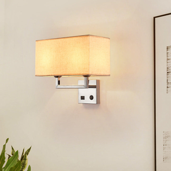 Skørter | Cube-shaped Fabric Wall Lamp Minimalist 2 Lights Beige/White Wall-mounted Lamp for Living Room