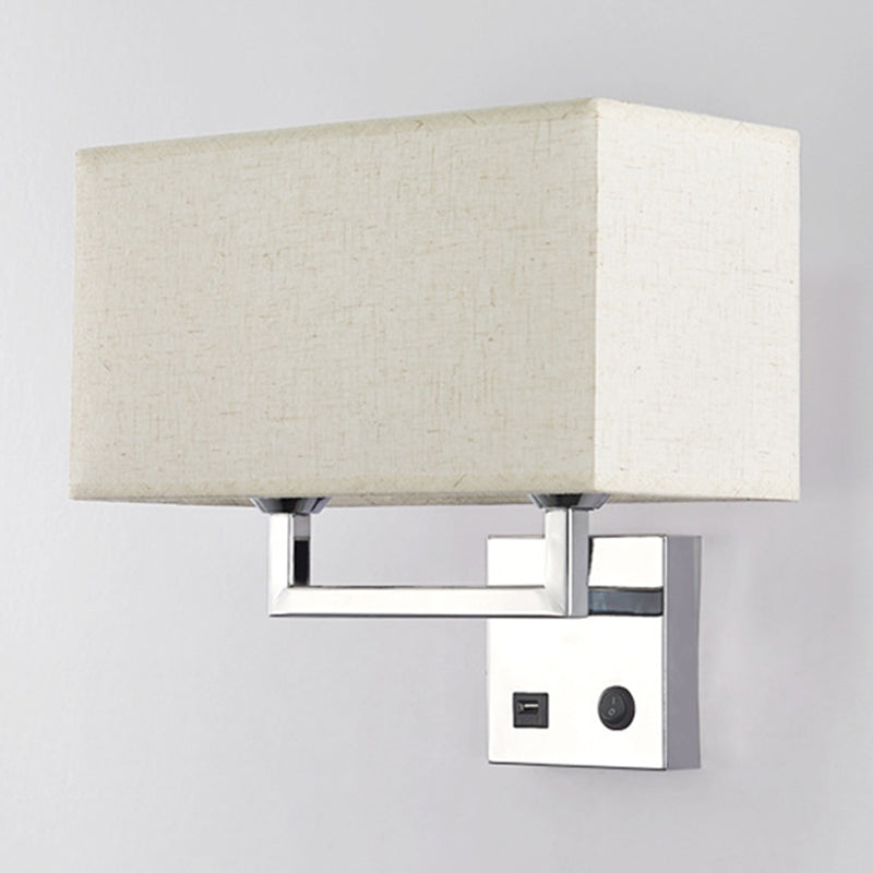 Skørter | Cube-shaped Fabric Wall Lamp Minimalist 2 Lights Beige/White Wall-mounted Lamp for Living Room