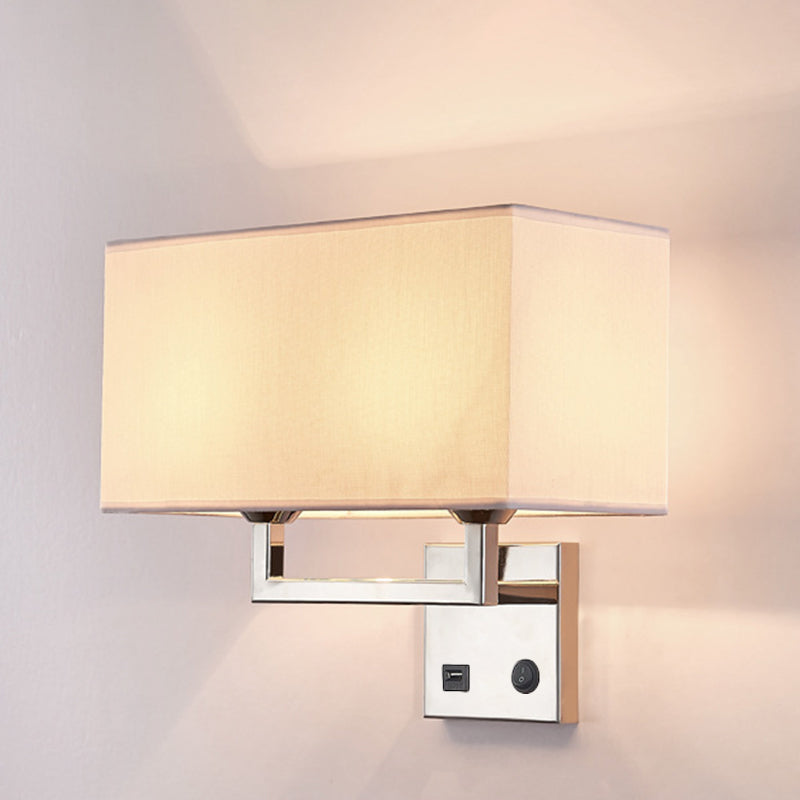 Skørter | Cube-shaped Fabric Wall Lamp Minimalist 2 Lights Beige/White Wall-mounted Lamp for Living Room