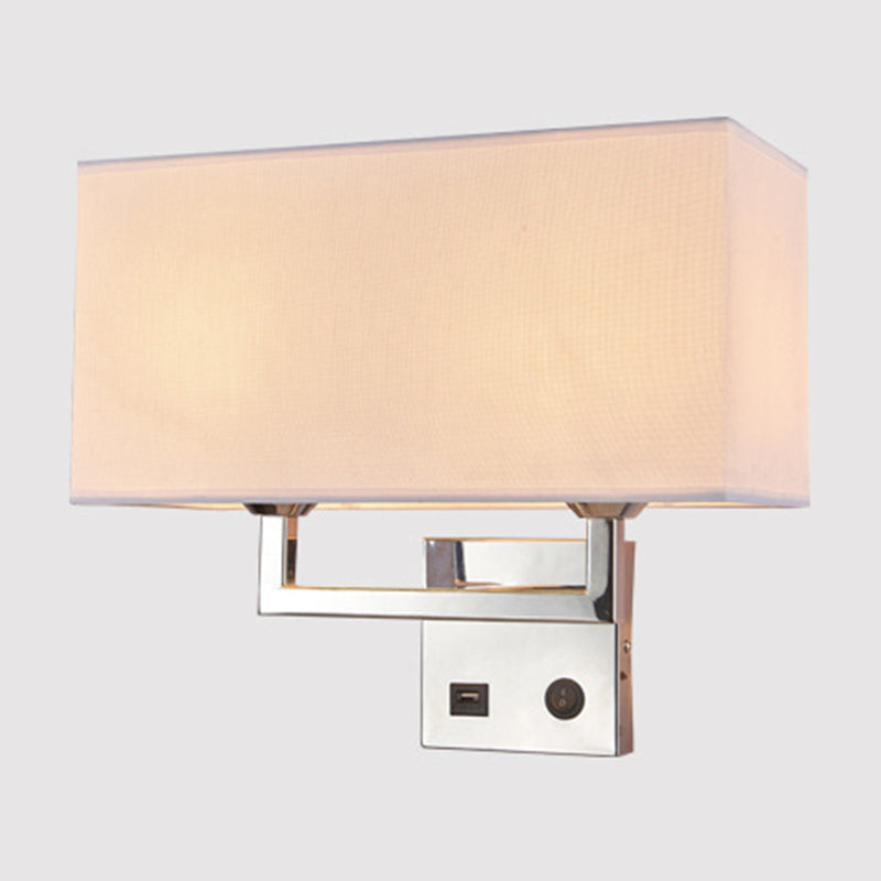 Skørter | Cube-shaped Fabric Wall Lamp Minimalist 2 Lights Beige/White Wall-mounted Lamp for Living Room