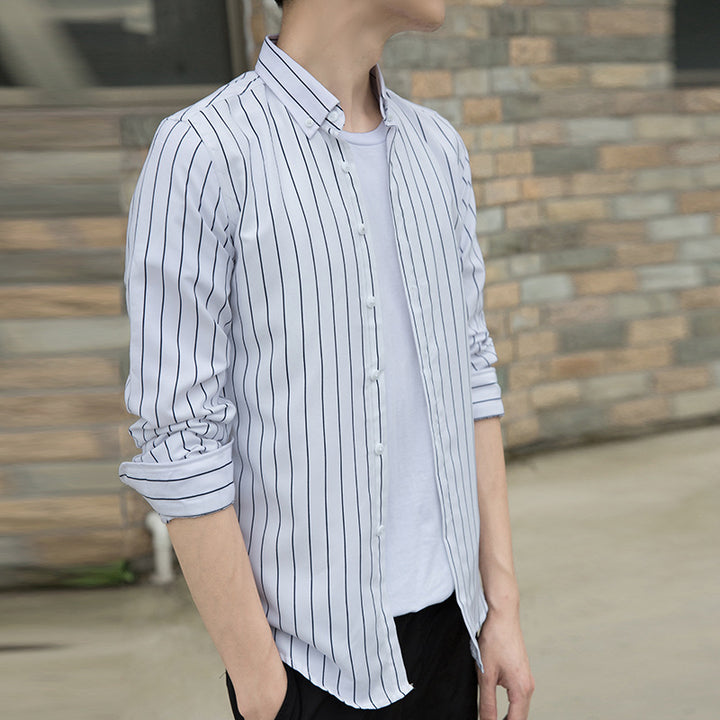 Men's stylish long sleeve shirt with fine stripes Lisslune