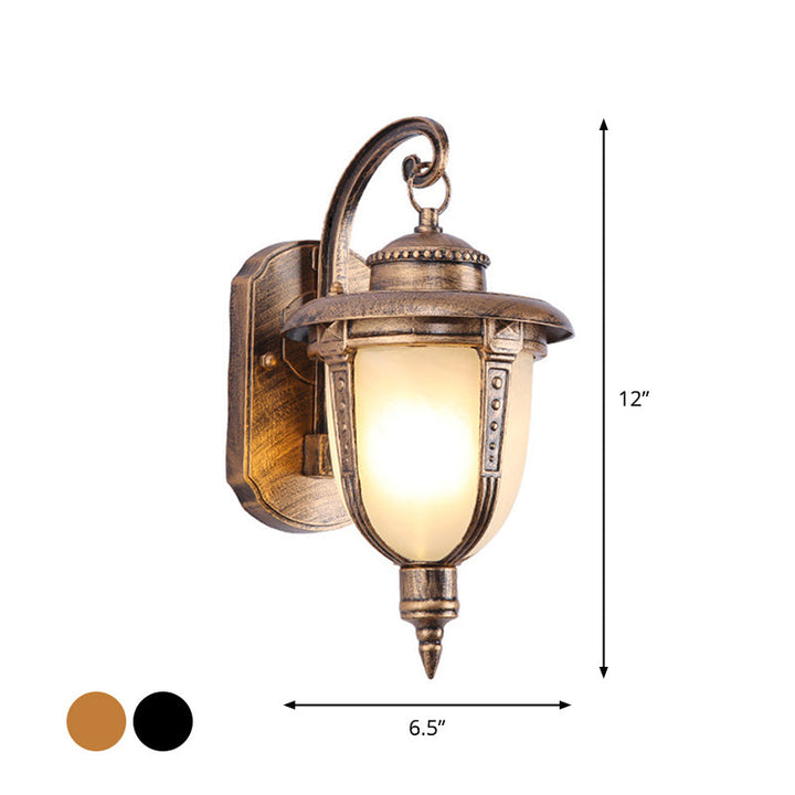 Skørter | Simple small/large wall lamp Vintage veranda wall lamp with bell-shaped milk frosted glass shade in black/brass
