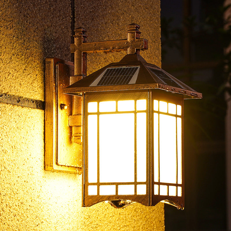 Skørter | Solar Energy LED House Wall Lamp Rustic Black/Bronze Frosted Glass Wall Mount Light Fixture