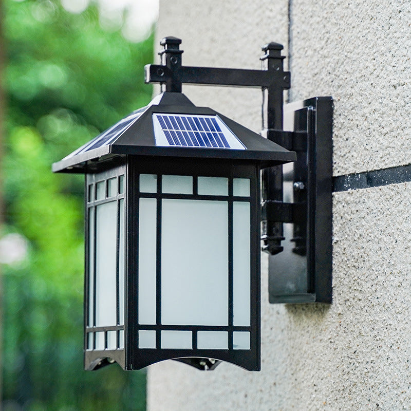 Skørter | Solar Energy LED House Wall Lamp Rustic Black/Bronze Frosted Glass Wall Mount Light Fixture