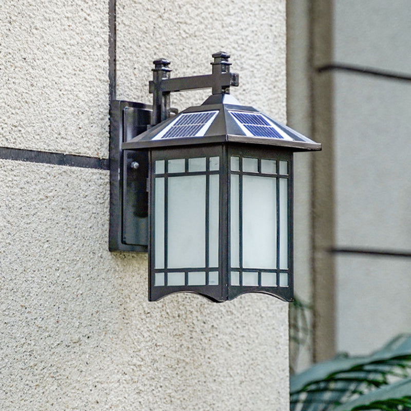 Skørter | Solar Energy LED House Wall Lamp Rustic Black/Bronze Frosted Glass Wall Mount Light Fixture