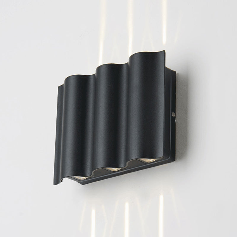 Lisslune | 2/4/6-Light Patio LED Wall Light Modern Black Surface Mounted Wall Light with Wavy Metal Shade, Warm/White Light