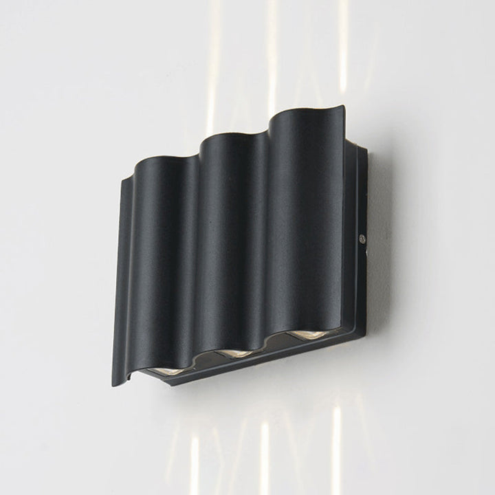 Lisslune | 2/4/6-Light Patio LED Wall Light Modern Black Surface Mounted Wall Light with Wavy Metal Shade, Warm/White Light