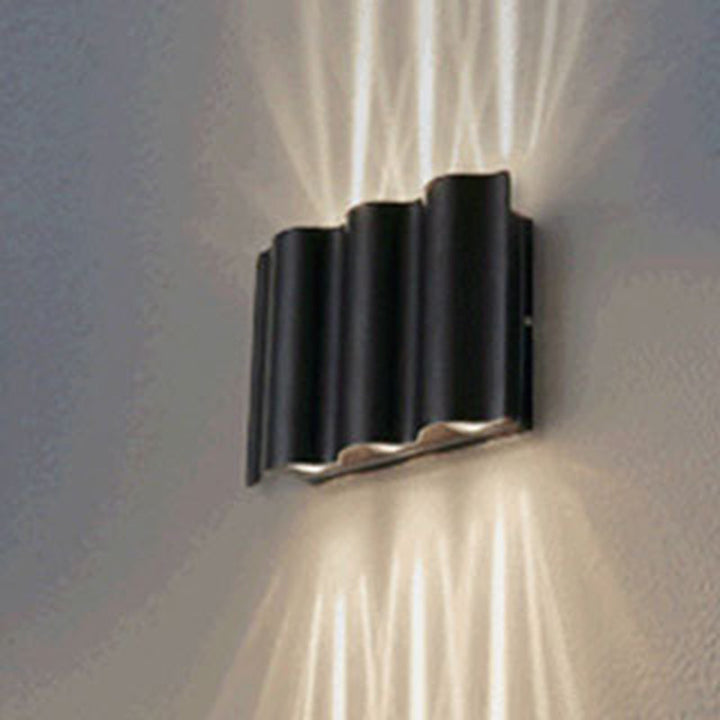 Lisslune | 2/4/6-Light Patio LED Wall Light Modern Black Surface Mounted Wall Light with Wavy Metal Shade, Warm/White Light