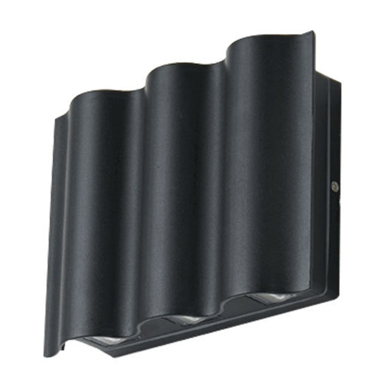 Lisslune | 2/4/6-Light Patio LED Wall Light Modern Black Surface Mounted Wall Light with Wavy Metal Shade, Warm/White Light