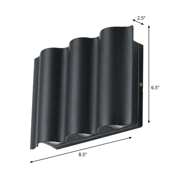 Lisslune | 2/4/6-Light Patio LED Wall Light Modern Black Surface Mounted Wall Light with Wavy Metal Shade, Warm/White Light