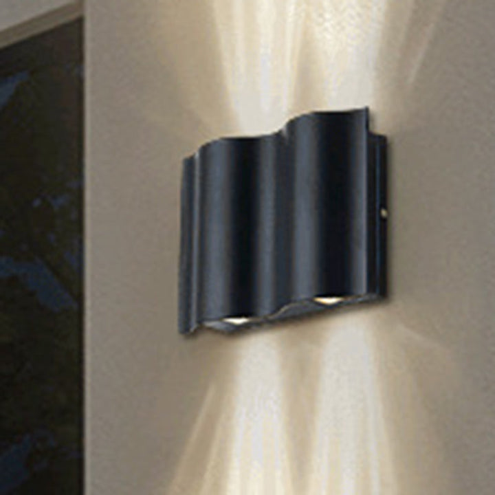 Lisslune | 2/4/6-Light Patio LED Wall Light Modern Black Surface Mounted Wall Light with Wavy Metal Shade, Warm/White Light