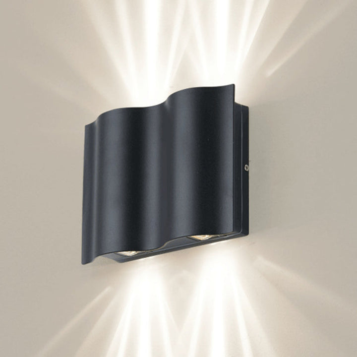 Lisslune | 2/4/6-Light Patio LED Wall Light Modern Black Surface Mounted Wall Light with Wavy Metal Shade, Warm/White Light