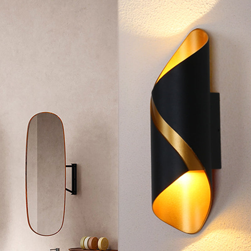 Lisslune | Tube Bathroom Up Down Wall Light Metal Post-Modern LED Wall Lamp in Black and Gold Inside