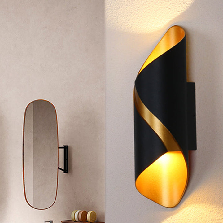 Lisslune | Tube Bathroom Up Down Wall Light Metal Post-Modern LED Wall Lamp in Black and Gold Inside