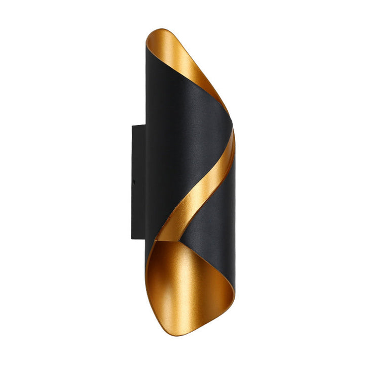 Lisslune | Tube Bathroom Up Down Wall Light Metal Post-Modern LED Wall Lamp in Black and Gold Inside