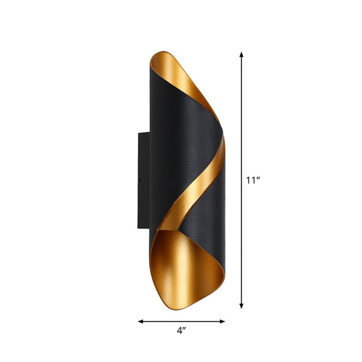 Lisslune | Tube Bathroom Up Down Wall Light Metal Post-Modern LED Wall Lamp in Black and Gold Inside