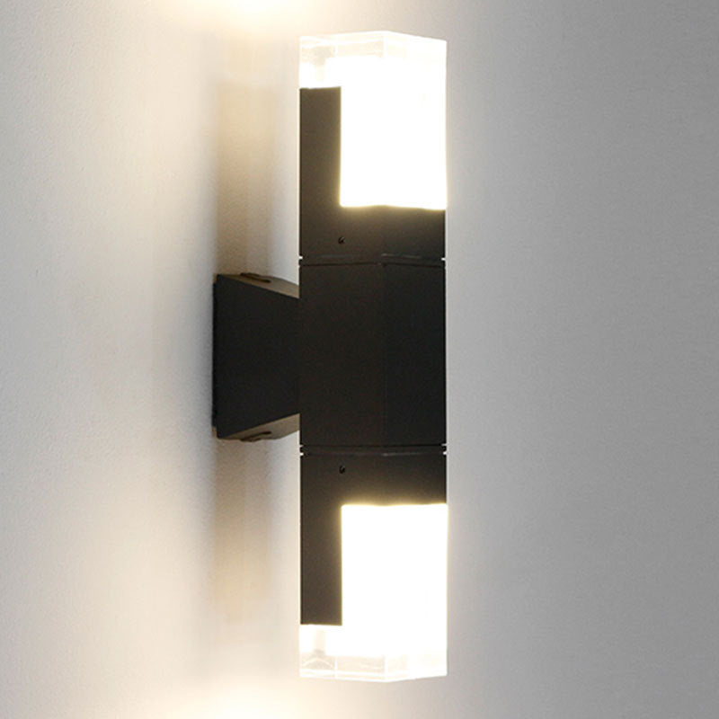 Lisslune | Rectangular Courtyard Wall Light Acrylic 1/2-Head Minimalist LED Wall Light in Black, Warm/White Light