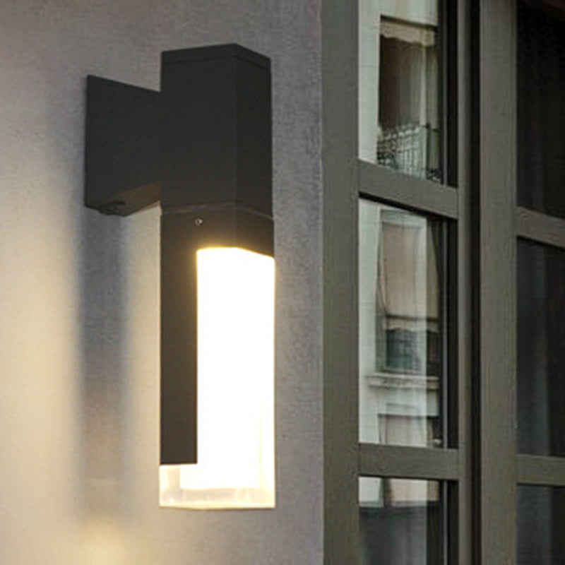Lisslune | Rectangular Courtyard Wall Light Acrylic 1/2-Head Minimalist LED Wall Light in Black, Warm/White Light