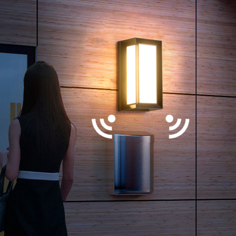 Lisslune | Sound Activated Rectangle Wall Sconce Modern Plastic Entrance Gate LED Wall Mounted Lamp in Black