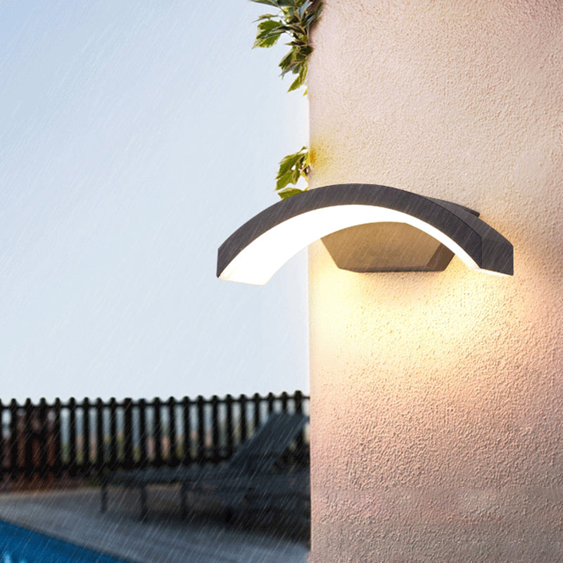 Lisslune | Arc/Rectangle/Oblong LED Wall Light Contemporary Aluminium Black Flush Mount Wall Light for Courtyard