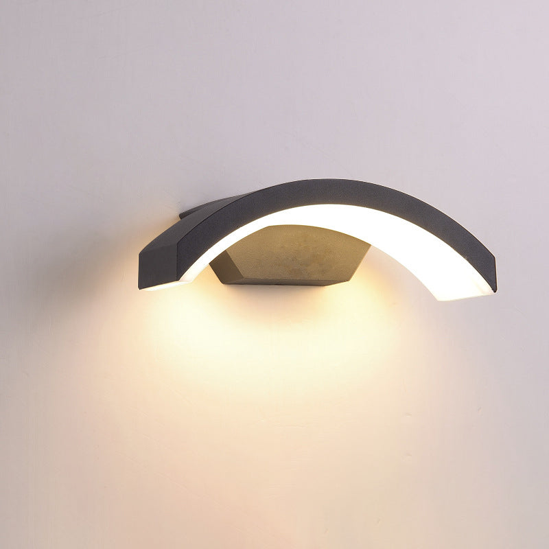 Lisslune | Arc/Rectangle/Oblong LED Wall Light Contemporary Aluminium Black Flush Mount Wall Light for Courtyard