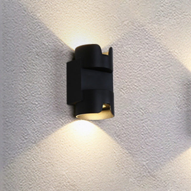 Lisslune | Patio LED Ceiling Recessed Wall Lamp Simple Black Up Down Light with Cylinder Metal Shade
