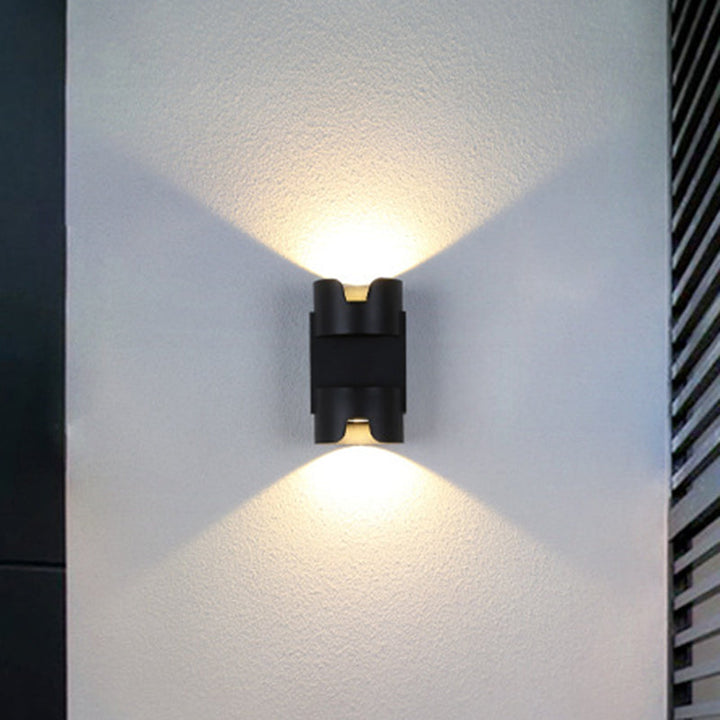 Lisslune | Patio LED Ceiling Recessed Wall Lamp Simple Black Up Down Light with Cylinder Metal Shade