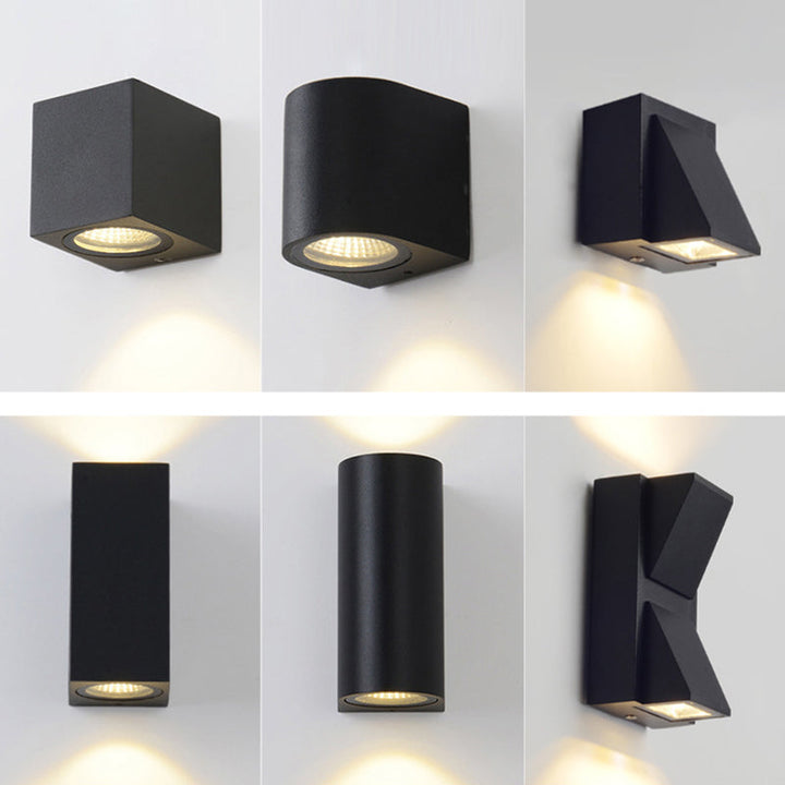 Lisslune | Modern 1/2-Light LED Outdoor Wall-Mounted Black Triangle/Cylinder/Rectangle Sconces Lighting with Metal Shade