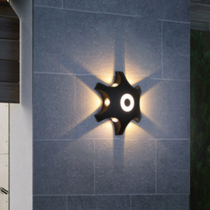 Lisslune | Snowflake Outdoor LED Wall Light Plastic 6-Bulb Modern Ceiling Light Wall Light in Black, Warm/White Light