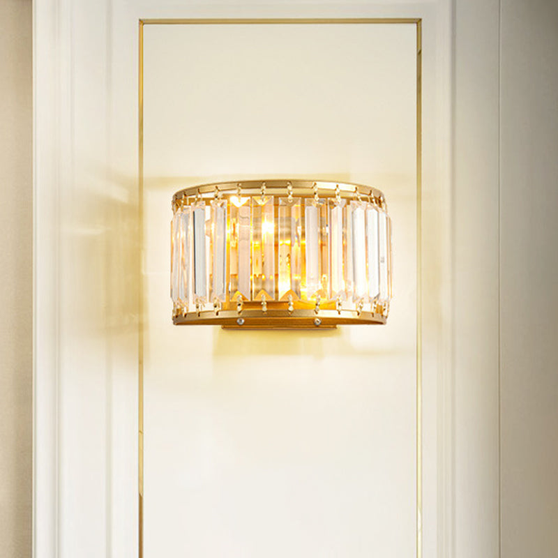 Lisslune | Postmodern 1 Head Wall Lamp Gold Cylindrical/Half Drum Wall Light with Prismatic Crystal Shade