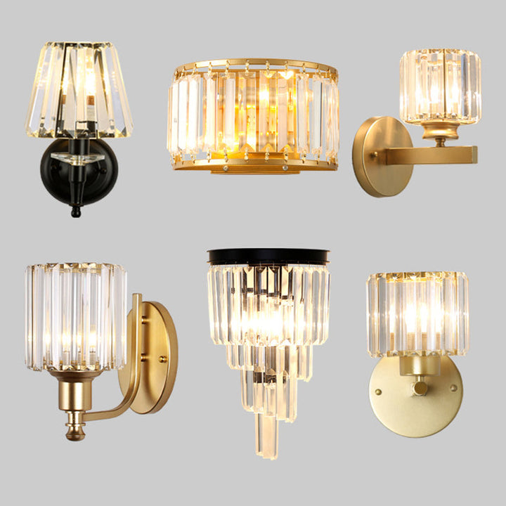 Lisslune | Postmodern 1 Head Wall Lamp Gold Cylindrical/Half Drum Wall Light with Prismatic Crystal Shade