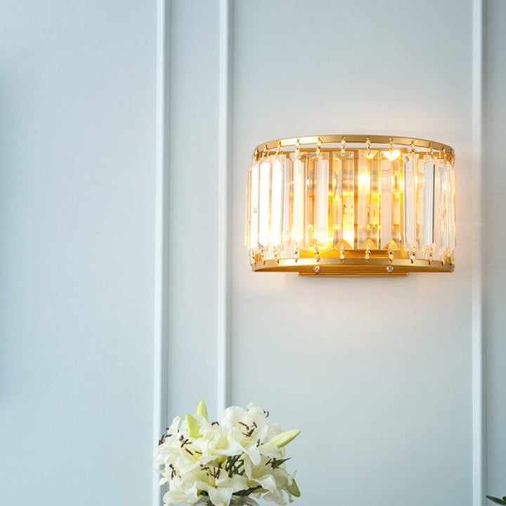 Lisslune | Postmodern 1 Head Wall Lamp Gold Cylindrical/Half Drum Wall Light with Prismatic Crystal Shade