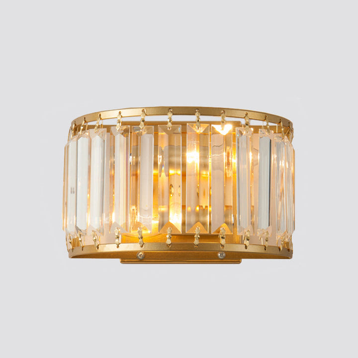 Lisslune | Postmodern 1 Head Wall Lamp Gold Cylindrical/Half Drum Wall Light with Prismatic Crystal Shade