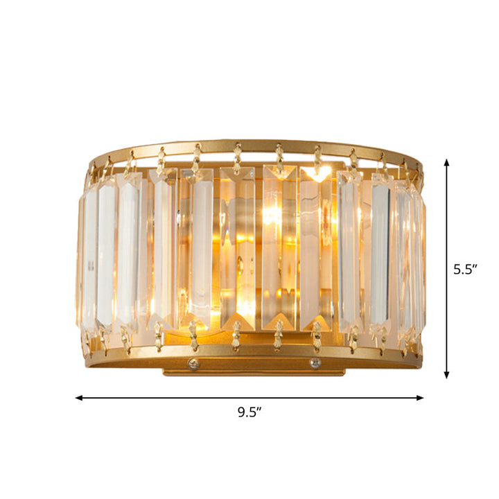 Lisslune | Postmodern 1 Head Wall Lamp Gold Cylindrical/Half Drum Wall Light with Prismatic Crystal Shade
