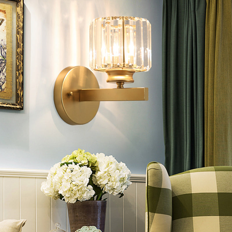 Lisslune | Postmodern 1 Head Wall Lamp Gold Cylindrical/Half Drum Wall Light with Prismatic Crystal Shade