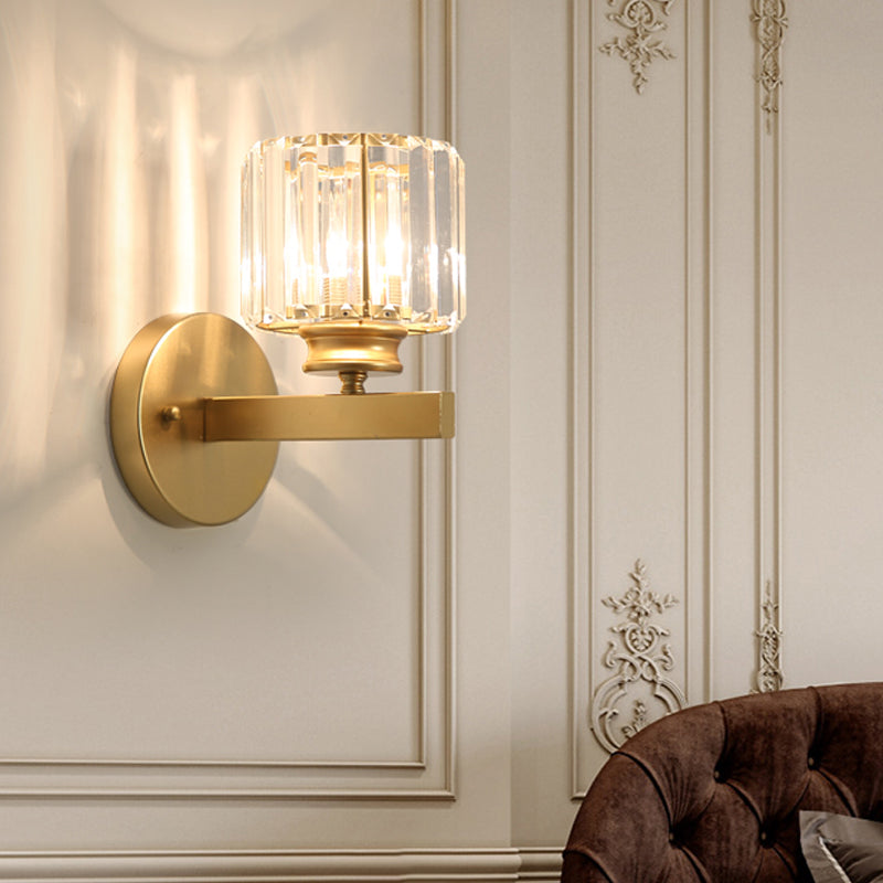 Lisslune | Postmodern 1 Head Wall Lamp Gold Cylindrical/Half Drum Wall Light with Prismatic Crystal Shade