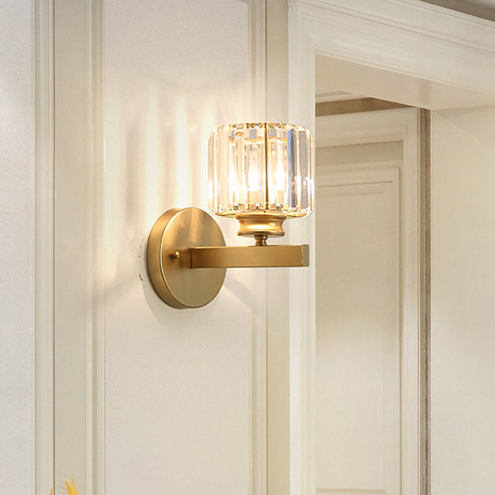 Lisslune | Postmodern 1 Head Wall Lamp Gold Cylindrical/Half Drum Wall Light with Prismatic Crystal Shade