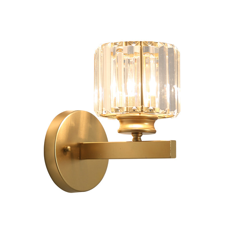 Lisslune | Postmodern 1 Head Wall Lamp Gold Cylindrical/Half Drum Wall Light with Prismatic Crystal Shade