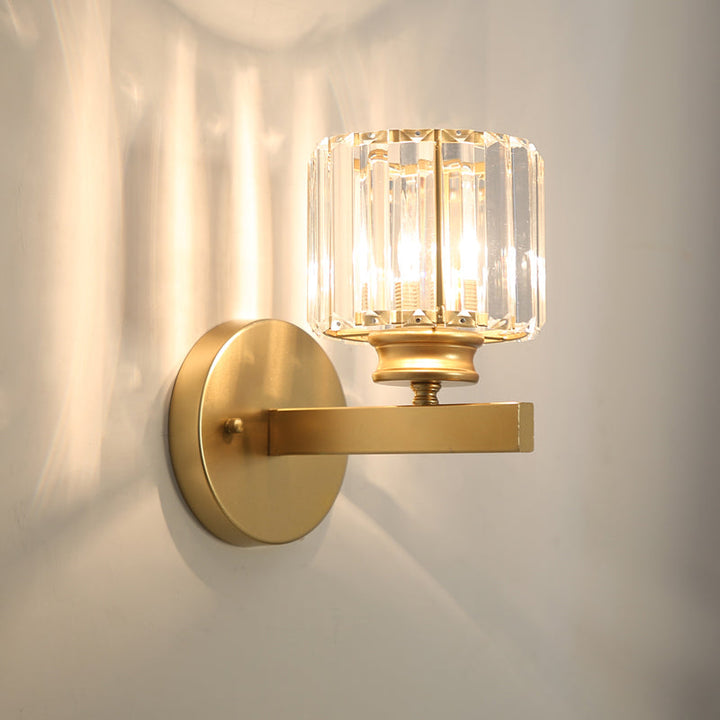 Lisslune | Postmodern 1 Head Wall Lamp Gold Cylindrical/Half Drum Wall Light with Prismatic Crystal Shade